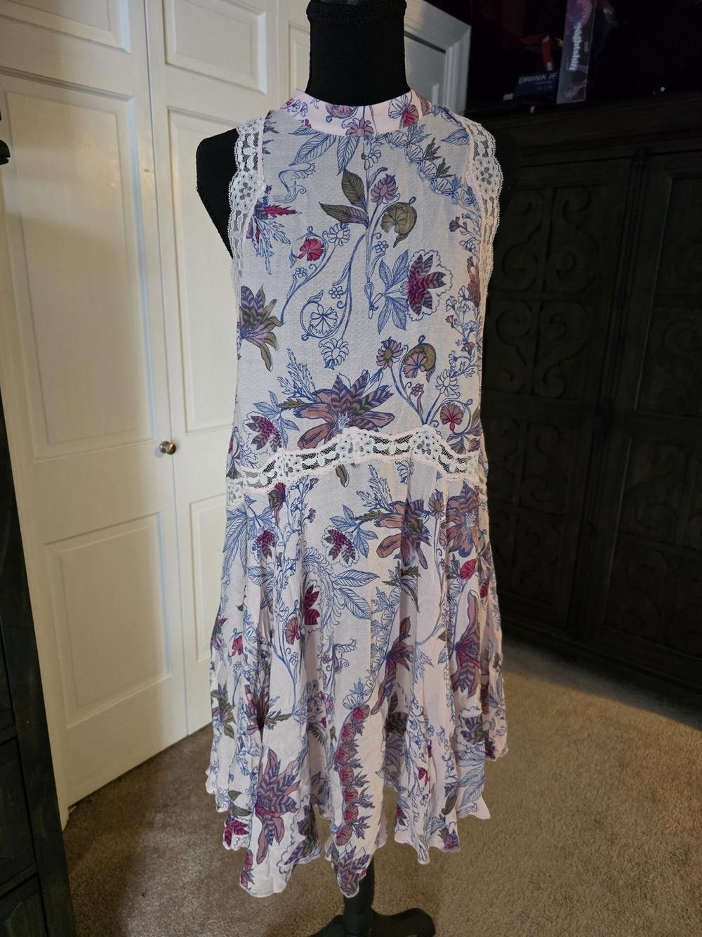 Free People Intimately Floral Lace Swing Dress Blush Pink Large NWT Boho